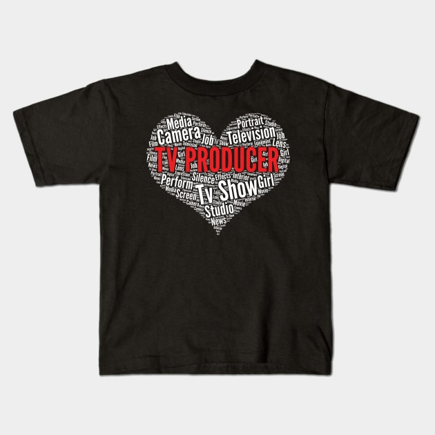 TV producer Heart Shape Word Cloud Design graphic Kids T-Shirt by theodoros20